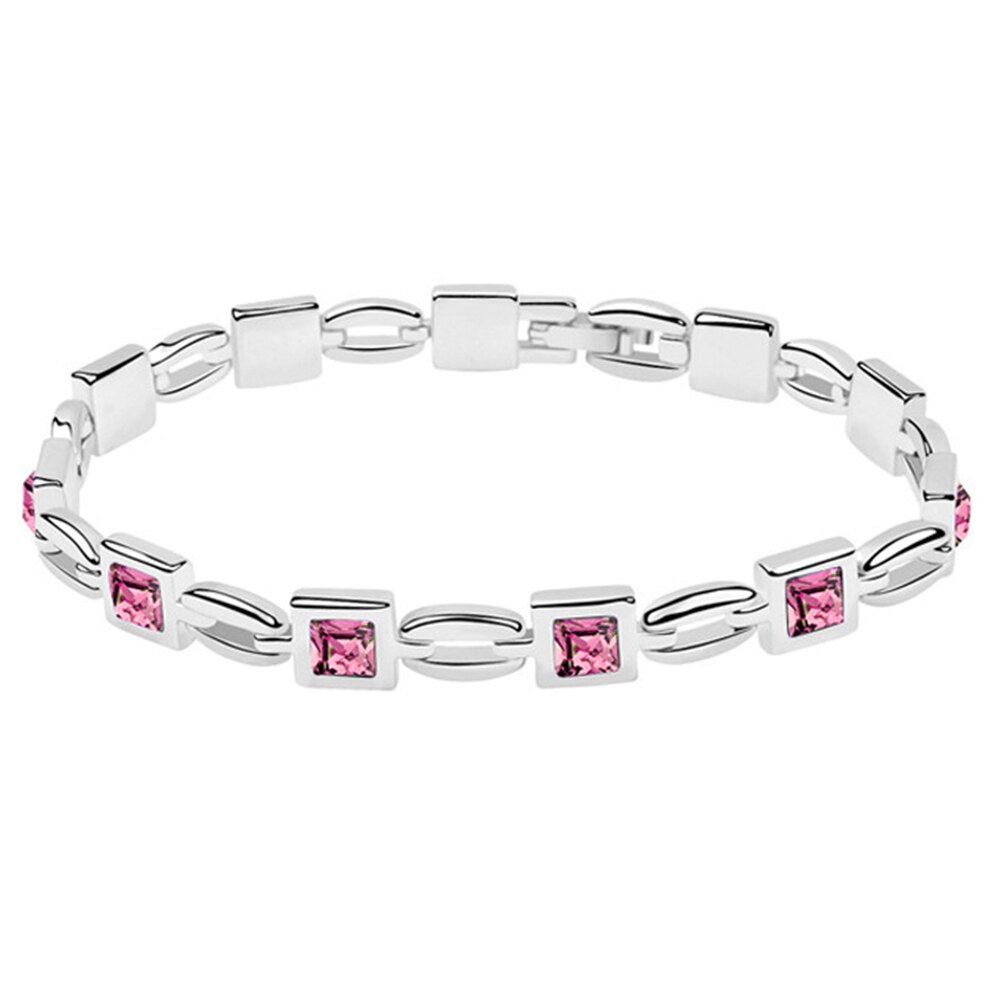 Women Jewelry Bling Princess Cut Rhinestone Inlaid Bracelet Bangle