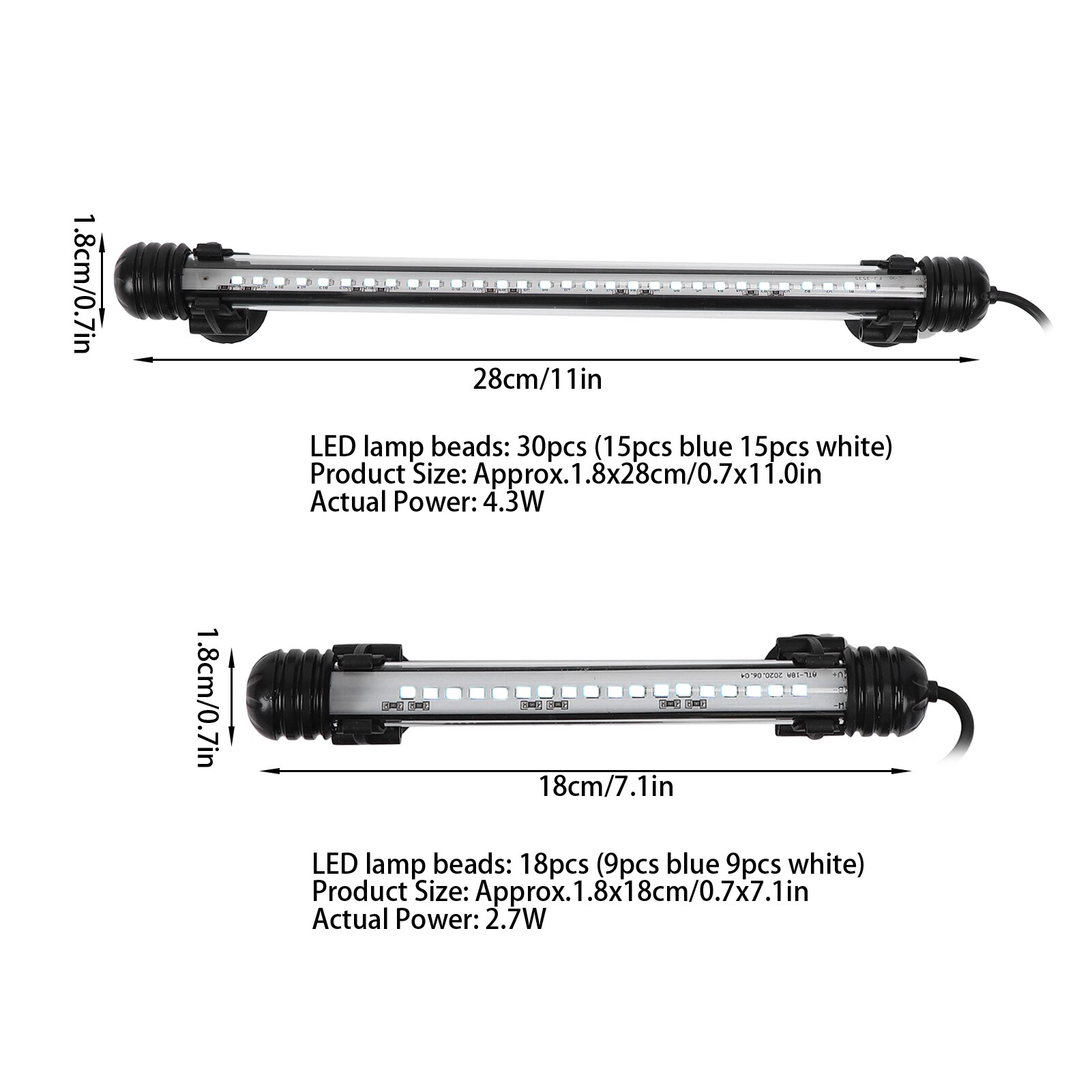 AC 100-240V Aquarium Submersible Light LED Fish Tank Light With 3 Light Modes Dimmable IP68 Waterproof High Brightness