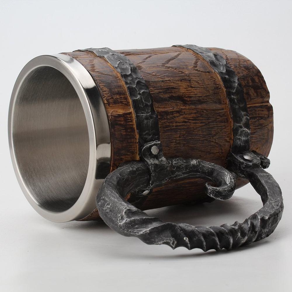 Viking-taza para beber Original de 650ML, barril de madera, resina de acero inoxidable, 3d, juego de copas, tazas de café