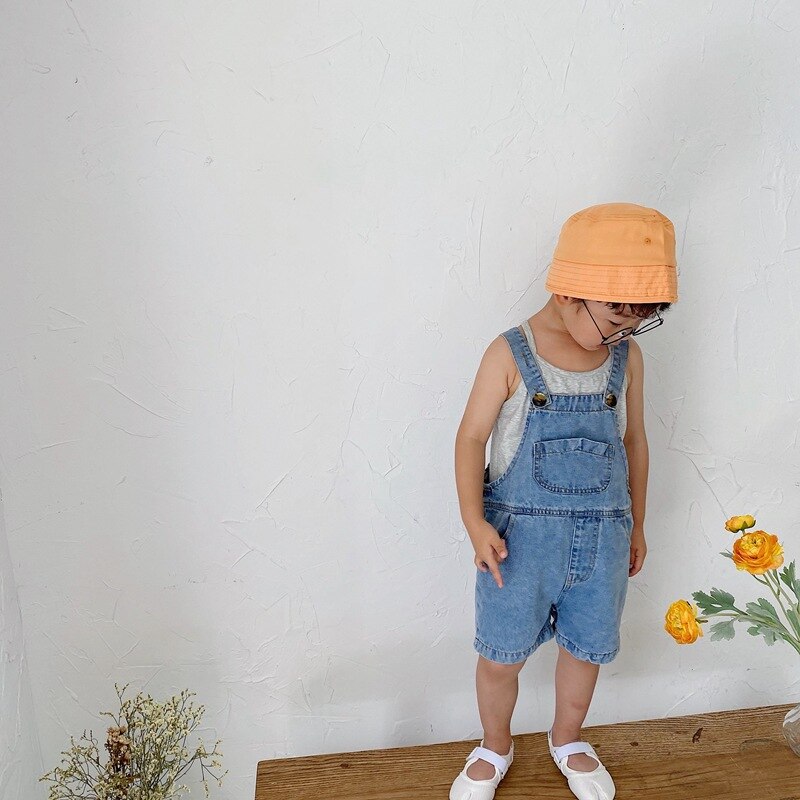 Été bébé garçons salopette décontracté en vrac shorts style coréen enfants couleur unie denim jarretelles