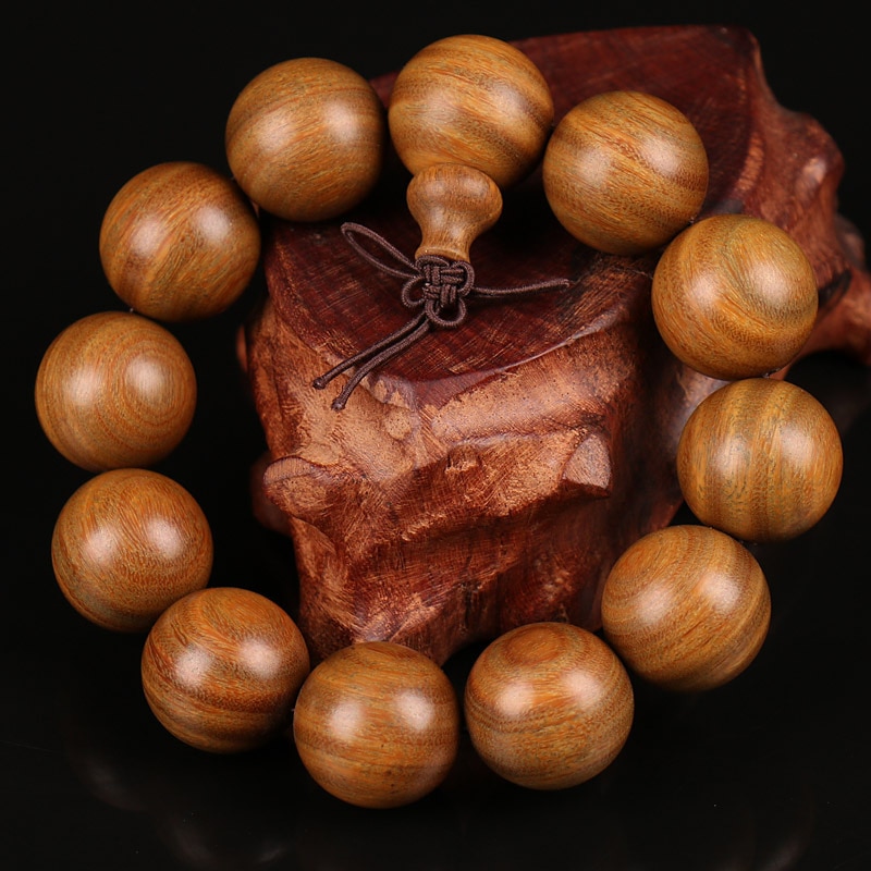 Buddhistischen Holz Armbänder, natürliche GrüNe Sandelholz Perlen Armbinde, Gebet Große Perle Mala Armbinde Frauen Männer Schmuck