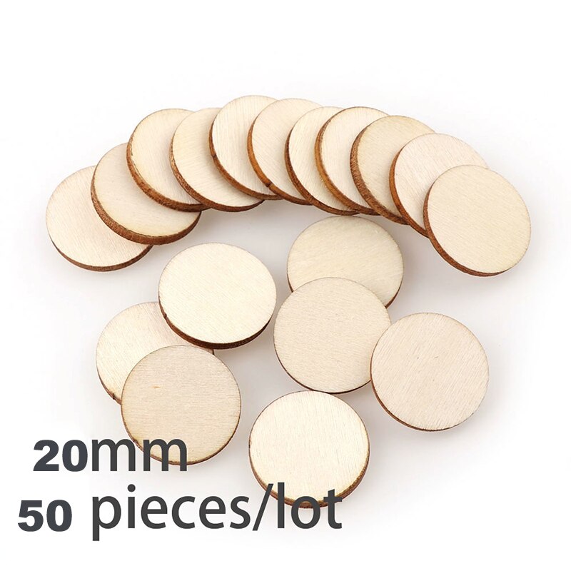 Diameter 1-10cm naturlige ufærdige runde træskiver cirkler skiver til gør-det-selv-håndværk børn julemaleri legetøj ornament indretning: 20mm 50 stk