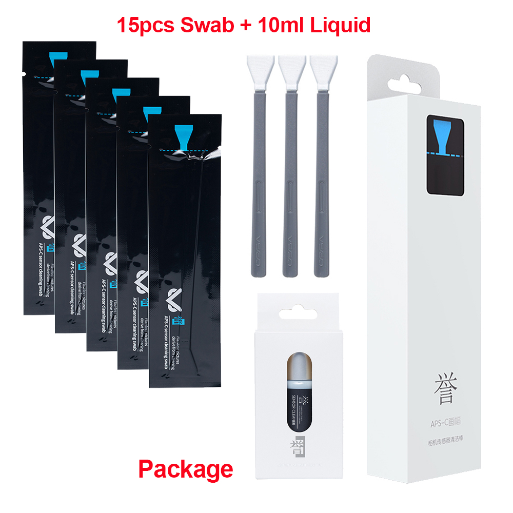 APS-C Frame Sensor Cleaning Kit Updated Packaging 10pcs 16mm Swabs Plus 10ml Fluid for CCD/CMOS Digtial Camera.: 15 swabs 10ml liquid