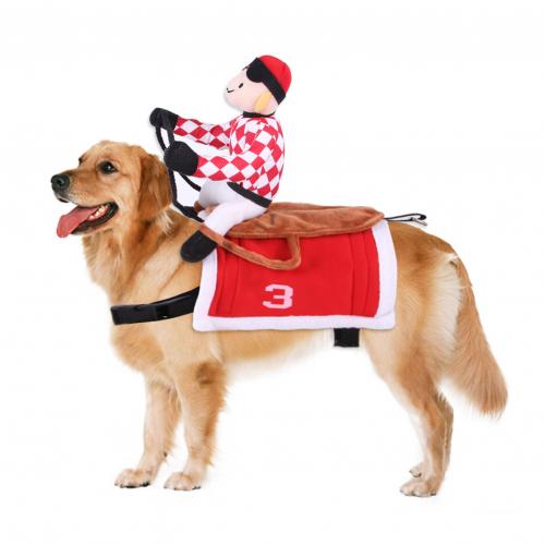 Abrigo para mascotas, ropa de Navidad para perro, gato, capa para cachorro, muñeca de dibujos animados para perros, disfraz para montar a caballo, suministros para mascotas: Rojo / L