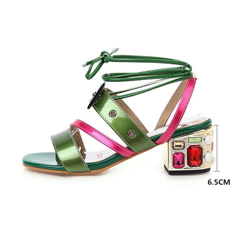 PXELENA, sandalias romanas de gladiador con tiras cruzadas, hebilla de diamantes de imitación, tacones tirantes altos, zapatos de mujer de verano , charol 34-45