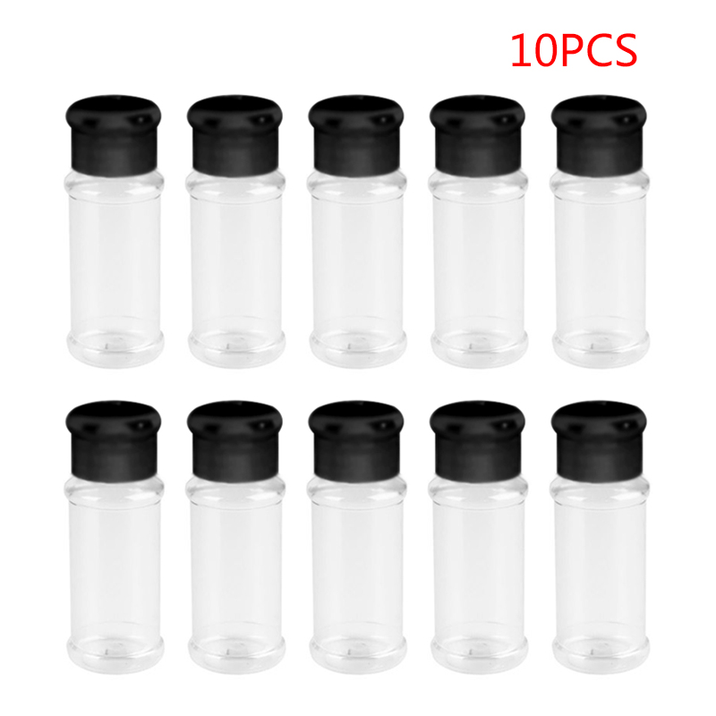 Zout Shaker 100Ml Plastic Kruidkruik Bbq Zout Barbecue Kruiderij Houder Flessen Zout Peper Shaker Kan Keuken Gadget 10/20Pcs: 10pcs Black