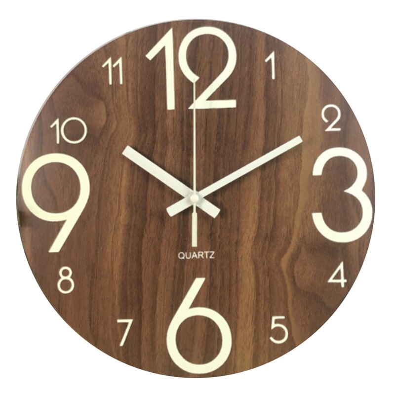 Digitale Nummer Wandklok 3D Stille Klok Glow Dark Acryl Lichtgevende Opknoping Klok Acryl Korte Rustige Wandklok: Brown