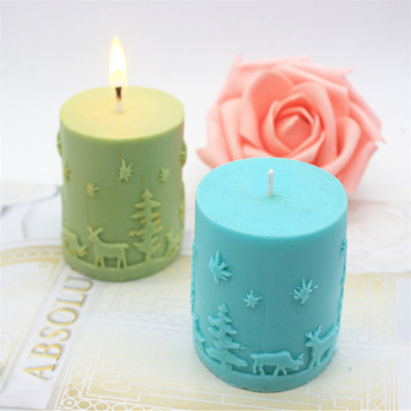 cylinder miękka świeca silikonowa formy tłoczone choinki łoś Jeleń wzór w renifery glina dekorowanie formy robić narzędzi gipsowych