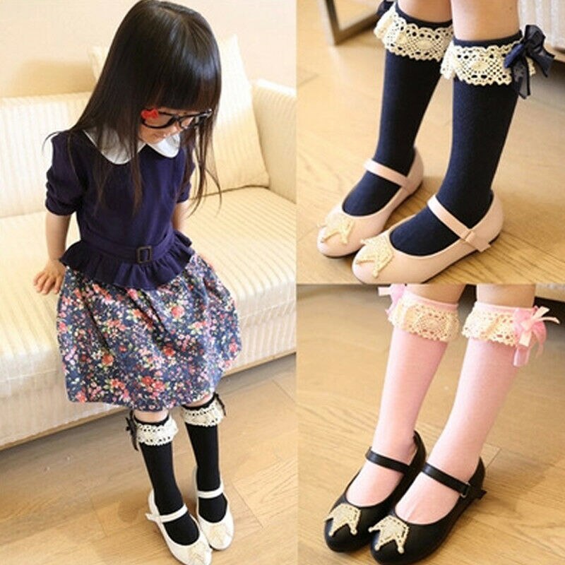 Cute Girl Kid Knie Hoge Stocking Lente Herfst Prinses Kant Boog Baby Peuter Warm Kousen Meisjes 1-6Y