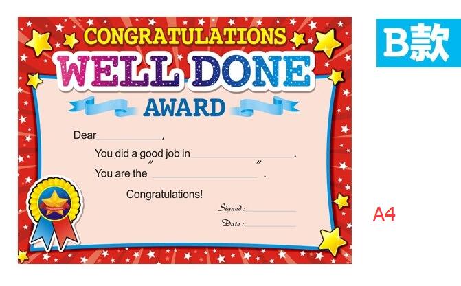 Récompense de certificat en anglais de , 50 pièces, fournitures d'enseignement, récompenses pour étudiants, papier de certificat de formation en anglais: B Style A4 50PCS