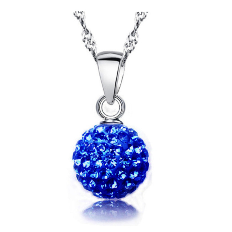 Qianbei Shiny Latest Jewelry Necklace Silver Color Austrian Crystal Pave Disco Ball Lever Back Pendant Necklace Women: Dark Blue