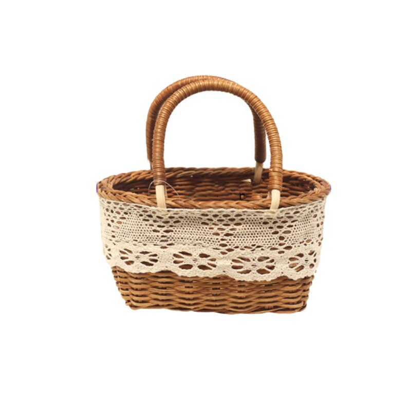 Cesta pequeña de flores tejida a mano, cesta pequeña de flores de ratán, cesta de flores de simulación