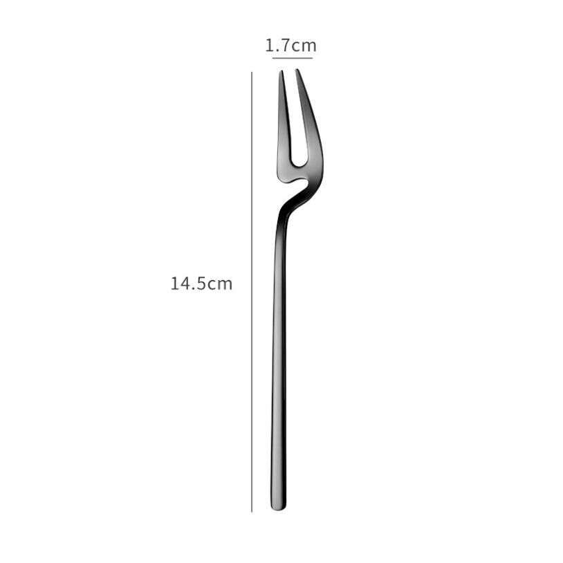 stainless stirring Small spoon hanging cup spoon dessert fruit fork coffe spoon cute stainless steel forks coffee accessories: Black Fork