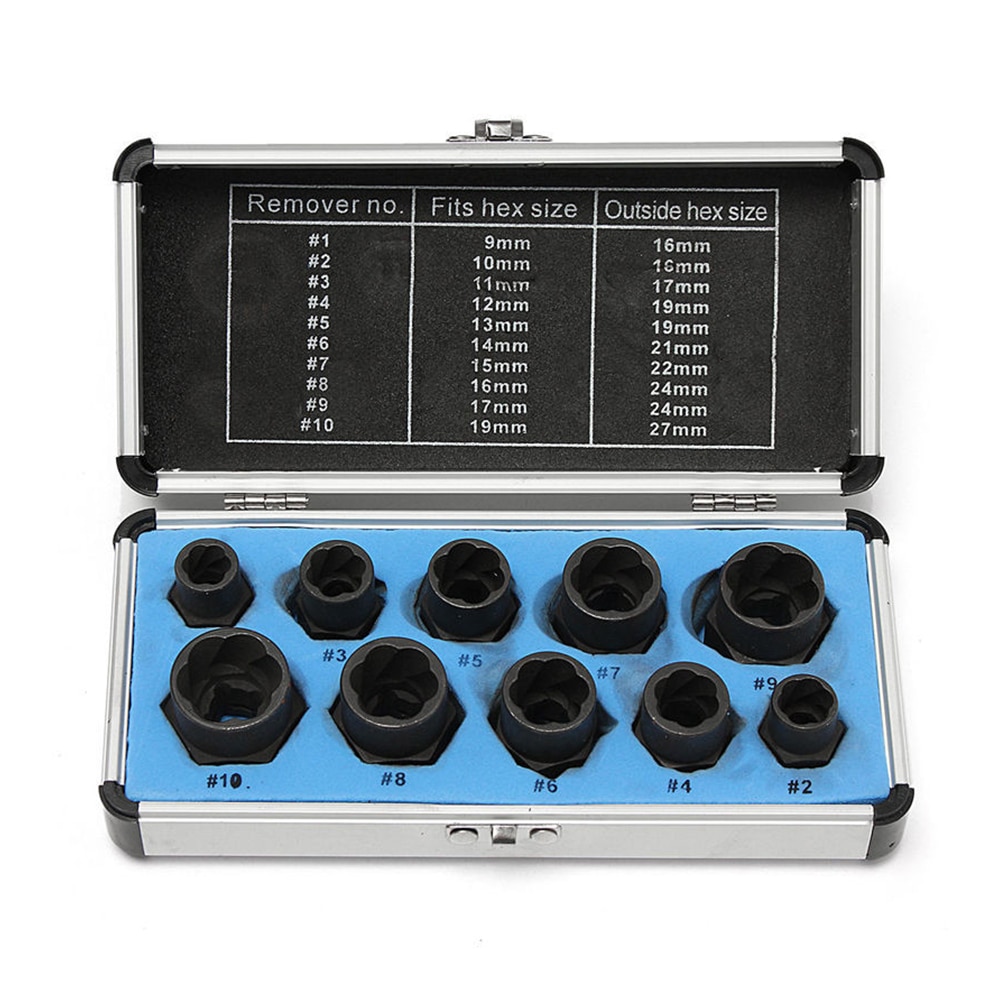 10Pcs Damaged Nut Bolt Remover 9-19Mm Car Garage Mechanics Equipment Tool Extractor Threading Hand Tools Kit For Home