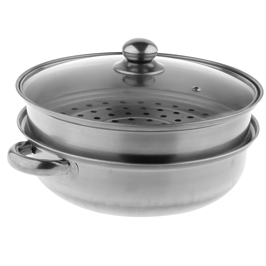 Stainless Steel Steam Cooker Steamer Pan Cook Pot Set Glass Lid