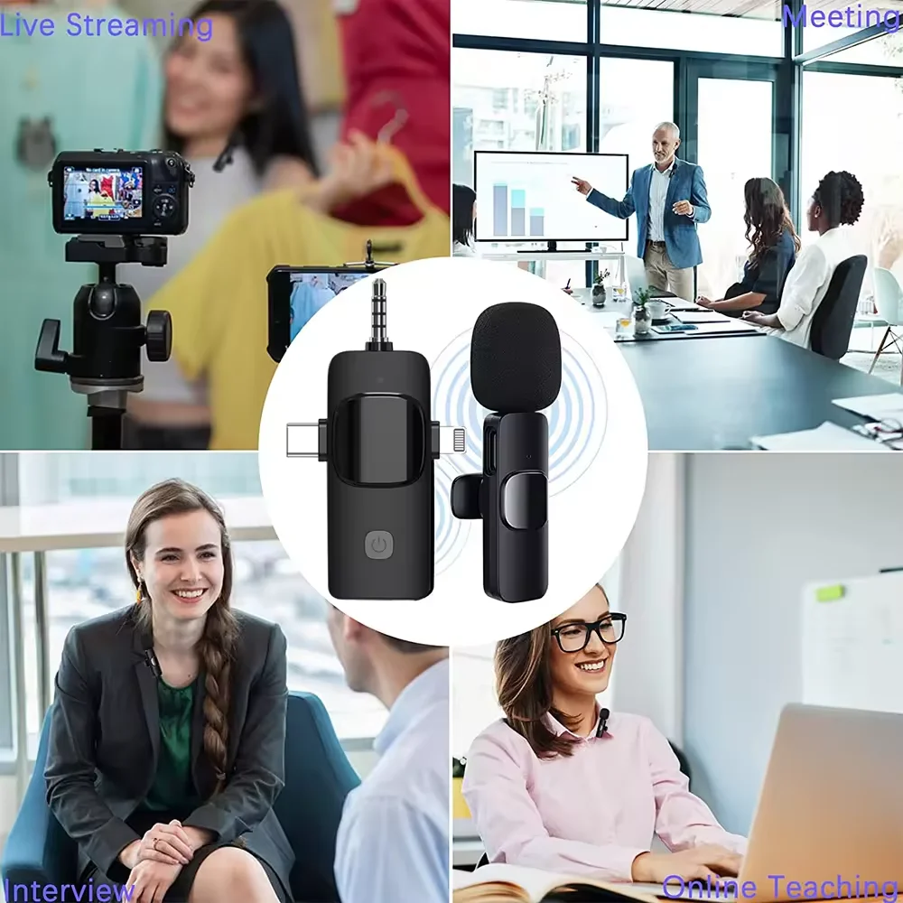 Basix Mini micrófono Lavalier portátil Audio Video grabación Mini micrófono de solapa micrófono inalámbrico para IPhone TypeC ipad juego teléfono