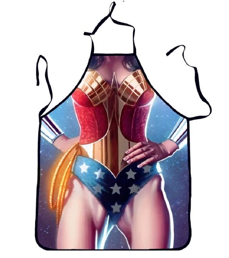 Tablier drôle en 3D pour femme, Wonder-Woman, Tablier de Cuisine pour fête, Tablier de Cuisine pour adultes