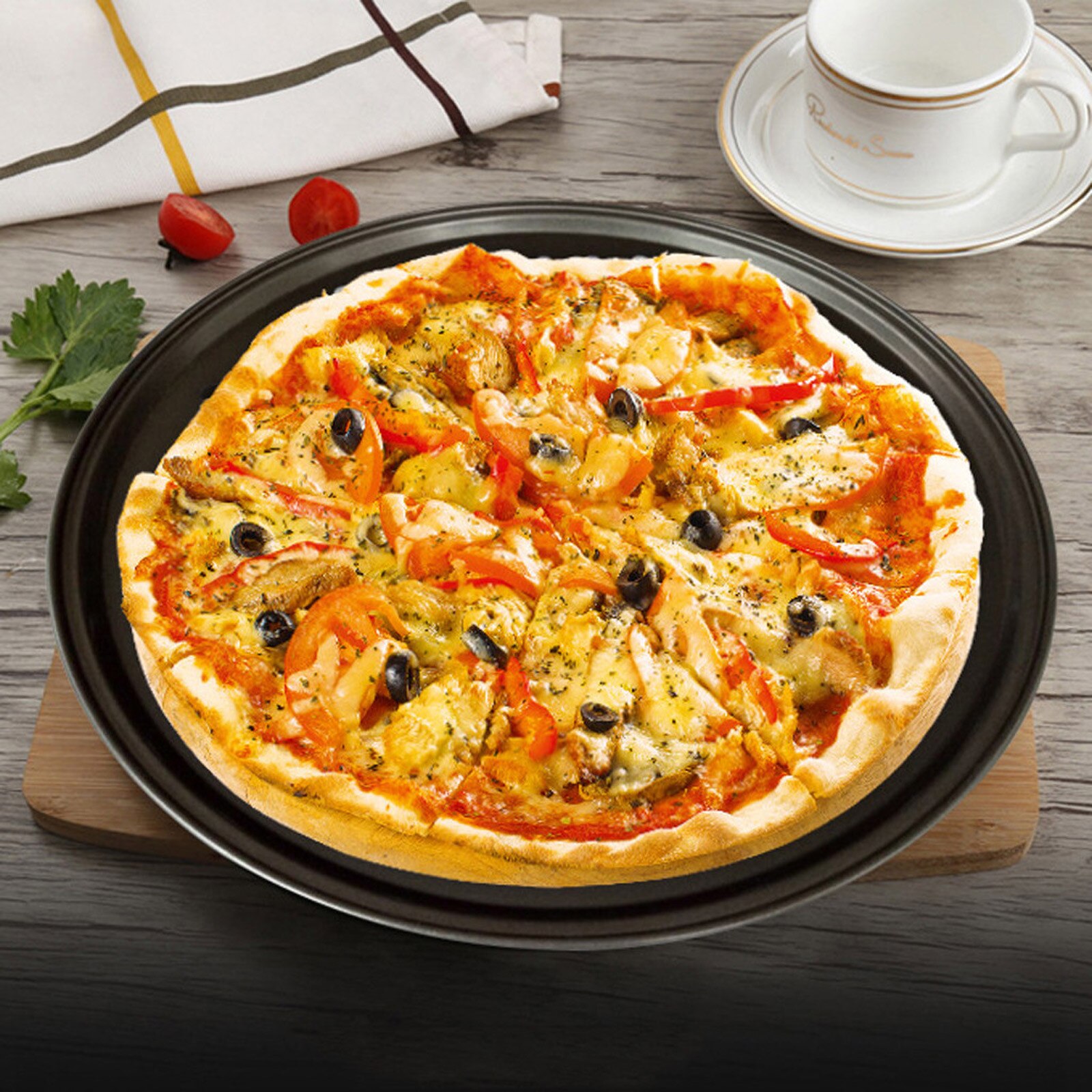 32cm Nicht-Stock Backen Werkzeug Runde Kohlenstoff Stahl Stanzen Pizza Schimmel Backen Tablett (12 Zoll) heißer Pizza Pfanne Nicht-Stock Beschichtung #9