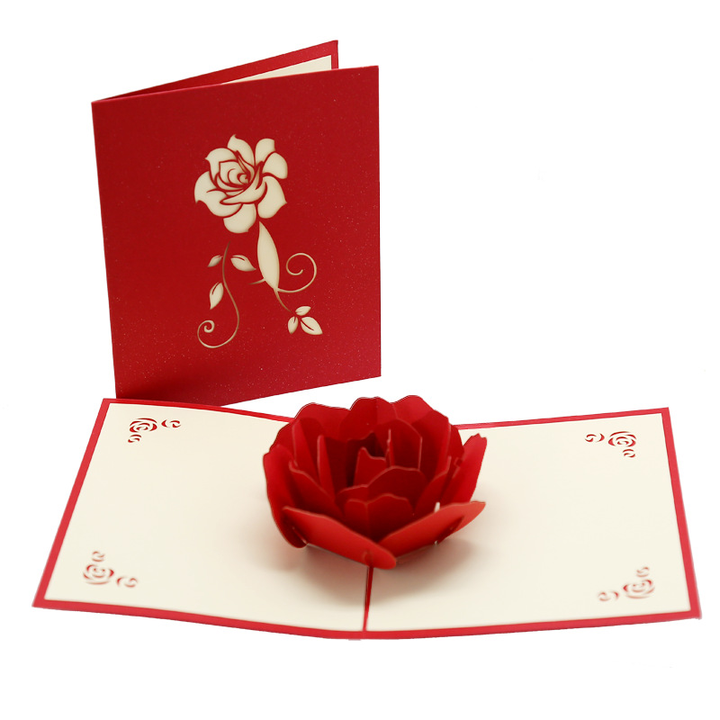 1pc Rose Blume 3D Pop hoch Grußkarten mit Umschlag Mariage Hochzeit Einladung Valentinstag Gruß Karte Valentinstag