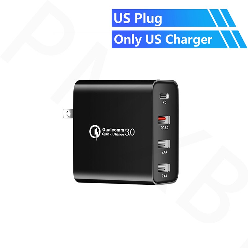 Multi USB Charger QC 4.0 Type C PD Wall Charger For Samsung S10 A90 Huawei Tablet iPhone 11 pro X MacBook Power Charging Adapter: US Plug Black