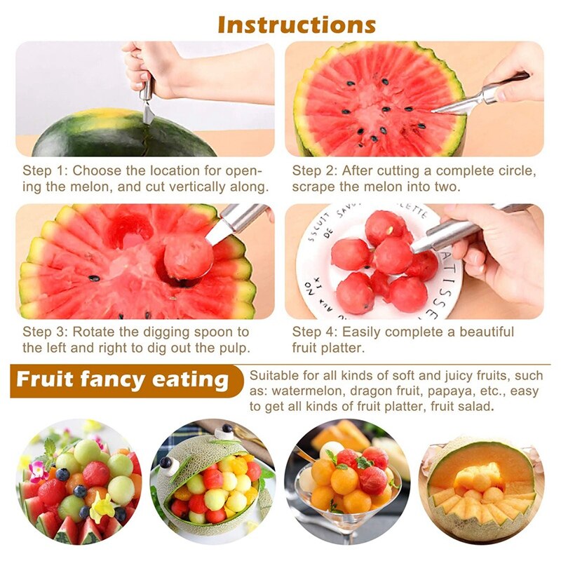 3 Pcs Drawing Decorating Spoon Ball Cutter,Chocolate Spoon Fruit Tool,for DIY Fruit Muffin Dessert Cake Coffee Decor