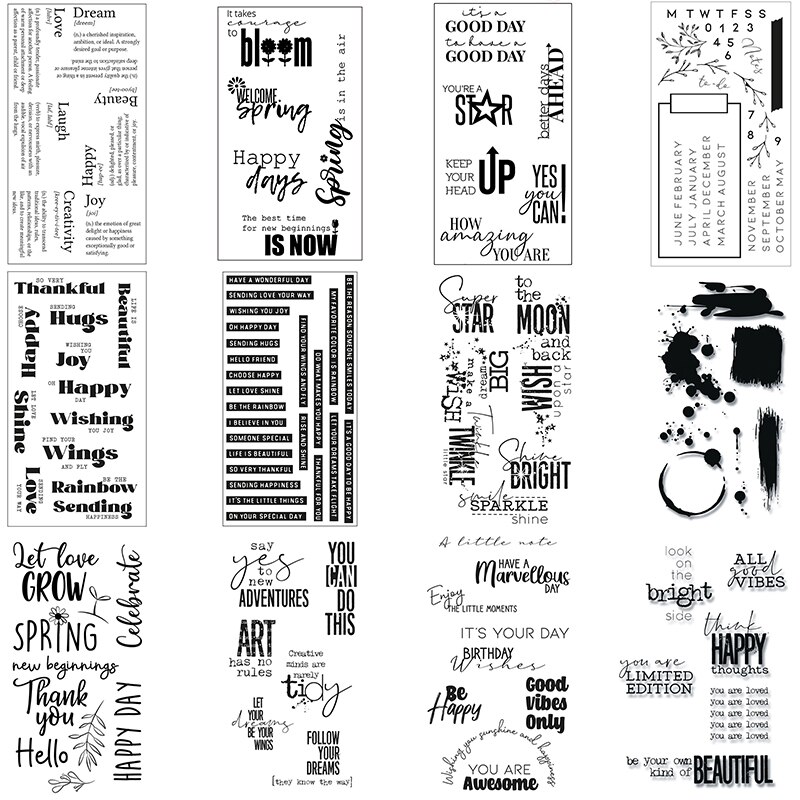 Unique Words Welcome Spring Script Banner Sentence Clear Silicone Stamps Happy Day Wishes Foliage Flower 2022