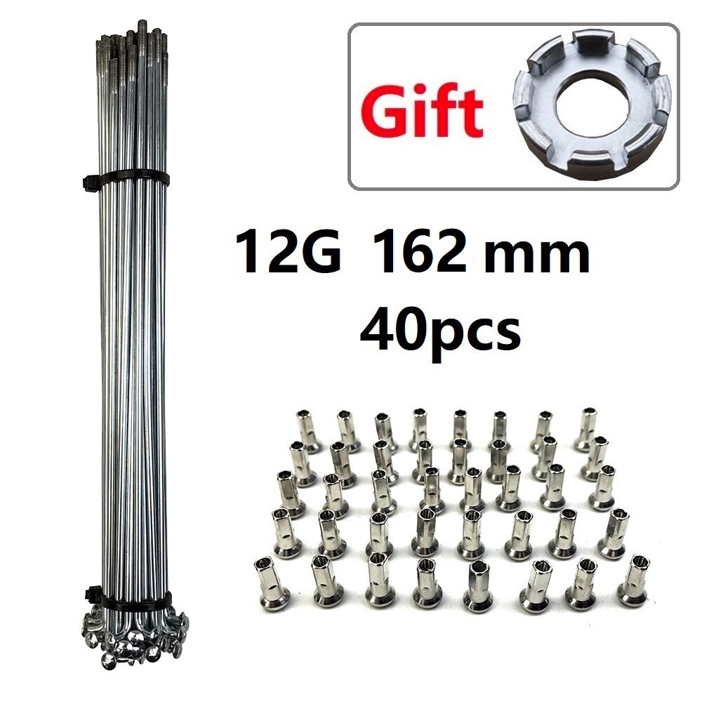 Silver Color Ebike Hub Motor Wheel Spokes 16/20/24/26/27.5/28/29 inch 700C 12G Mountain Bike Spokes J-bend Steel Wires: 162mm 40pcs tool