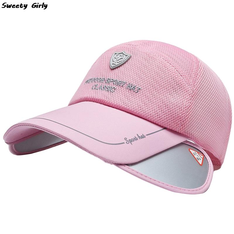 Retractable brim sports caps korean style cycling sun hat breathable baseball cap women's outdoor golf fishing hats new: Red