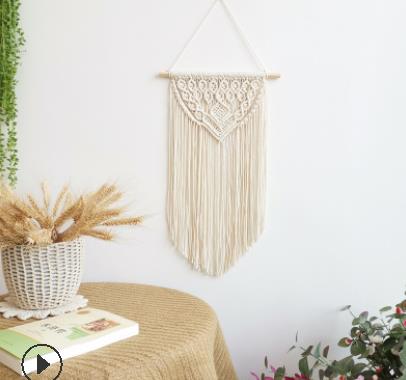 Macrame Woven Wall Hanging Bohemian Color Block Geometric Wall Art Tapestry Decor for Bedroom Living Room: Beige