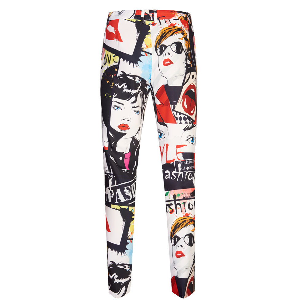 Pyjtrl Tij Mens Vintage Beauty Bloemenprint Pak Broek Plus Size 5XL Hip Mannelijke Casual Broek Zanger stadium Slijtage
