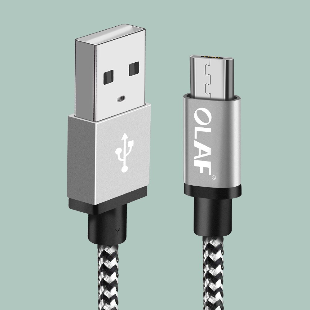 Olaf Micro USB Kabel 2 M 3 m Nylon Gevlochten Snel Opladen Gegevens Charger Cord Voor Samsung Huawei Xiaomi Android microusb Telefoon Kabel: Silver / 3m