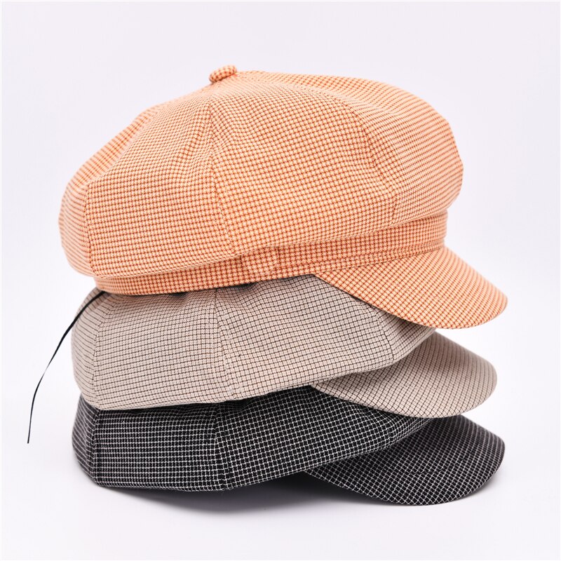 Vintage Newsboy Cap Women Octagonal Hat Casual Plaid Spring Ladies Plaid Painters Beret