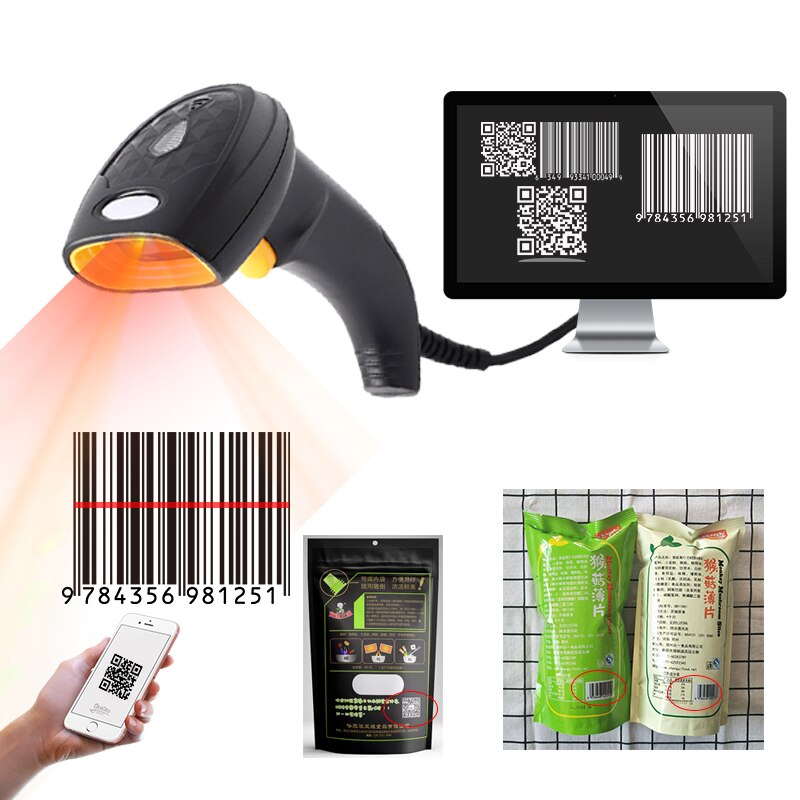 2D Barcode Scanner Handheld Barcode Scanner 1D/2D Qr Bar Code Reader Ontvangst Draagbare Usb Wired Voor Inventaris Pos terminal