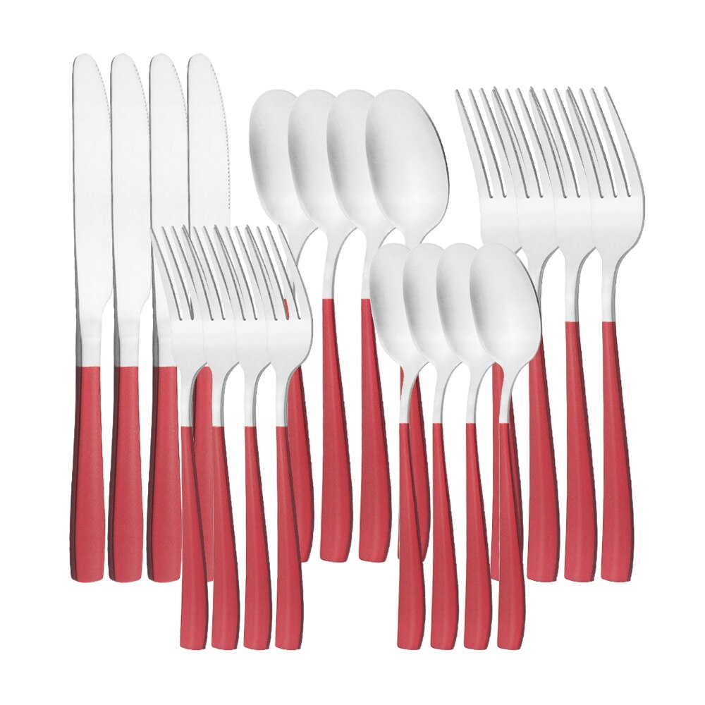 Couverts en acier inoxydable, 20 pièces, noir mat, service de table, couteau à dîner, fourchette à Dessert, cuillère, vaisselle de table, couverts de cuisine pour la maison: Red Silver