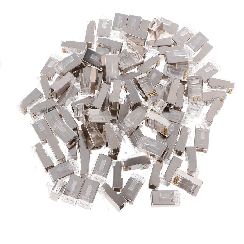 100Pcs RJ45 Network Connector CAT6 Modular Plugs Shielded Version With Loading Bar