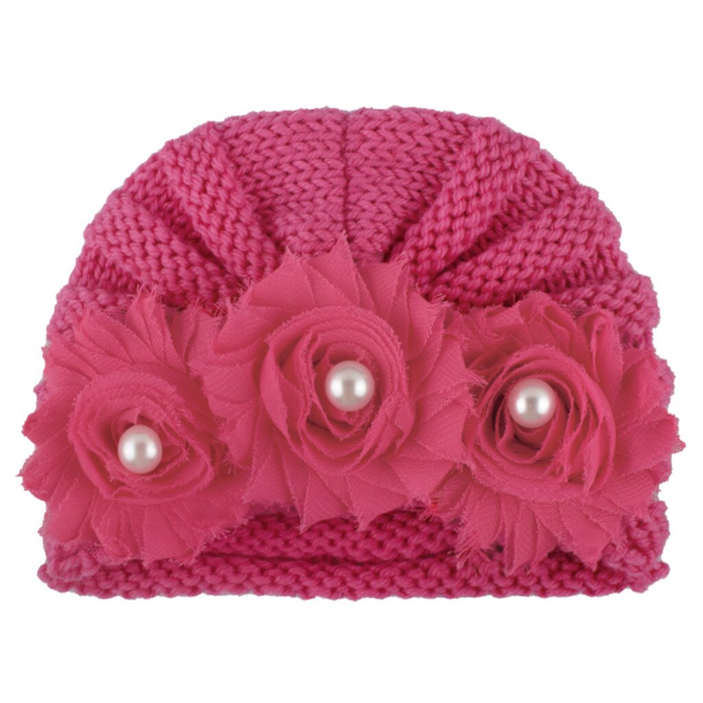Grote Bloem Gebreide Baby Meisje Hoed Herfst Winter Warm Kids Baby Winter Hoed Effen Kleur Kindje Beanie Bonnet Enfant Kind hoed # P30: I