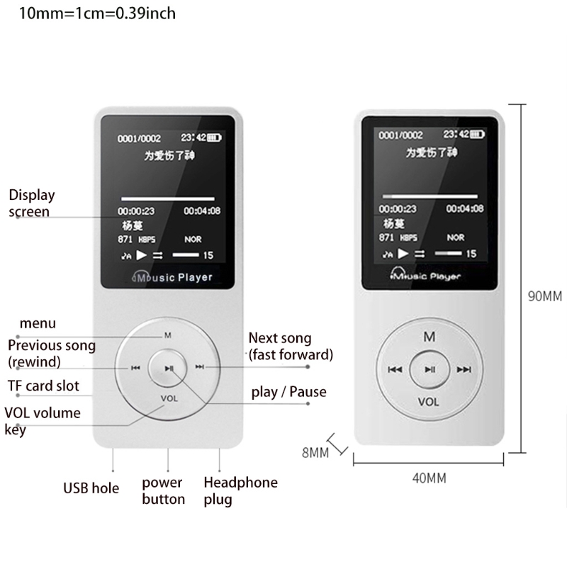 Tragbarer mp3- player-mediaplayer mit 60 stunden wiedergabezeit und 2 stunden ladezeit (usb-stromversorgung), unterstützt bis zu  to 128gb t-flash-karten.