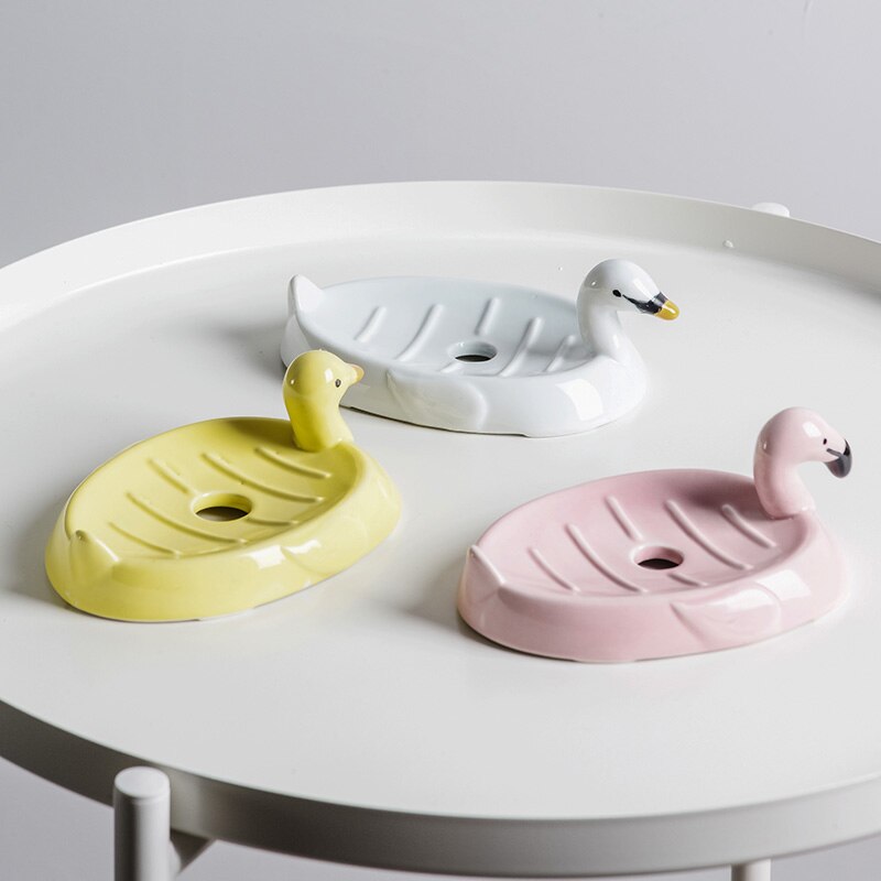 Flamingo Soap Dish Soap Tray Animal Soap Dish Ceramic with Drain Hole Personality Cute Soap Bathroom
