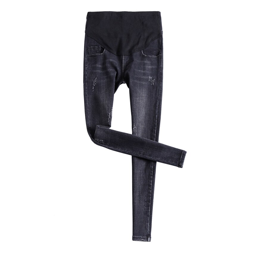 Fødselspermisjon klær jeans bukser til gravide kvinner klær sykepleie bukser graviditet kjeledress denim lang rekvisitt mage legging: Svart / Xxl