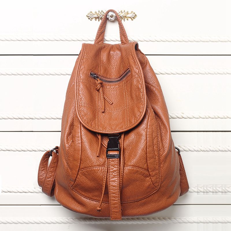 Zaino da donna in pelle lavata famoso Designer di marca di lusso borsa da spalla femminile borsa da scuola per adolescenti borse da donna di moda S2405: Brown