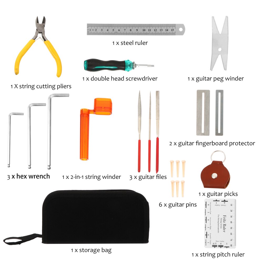 1 sæt /26 stk komplet guitar reparation vedligeholdelsesværktøj kit guitar setup kit