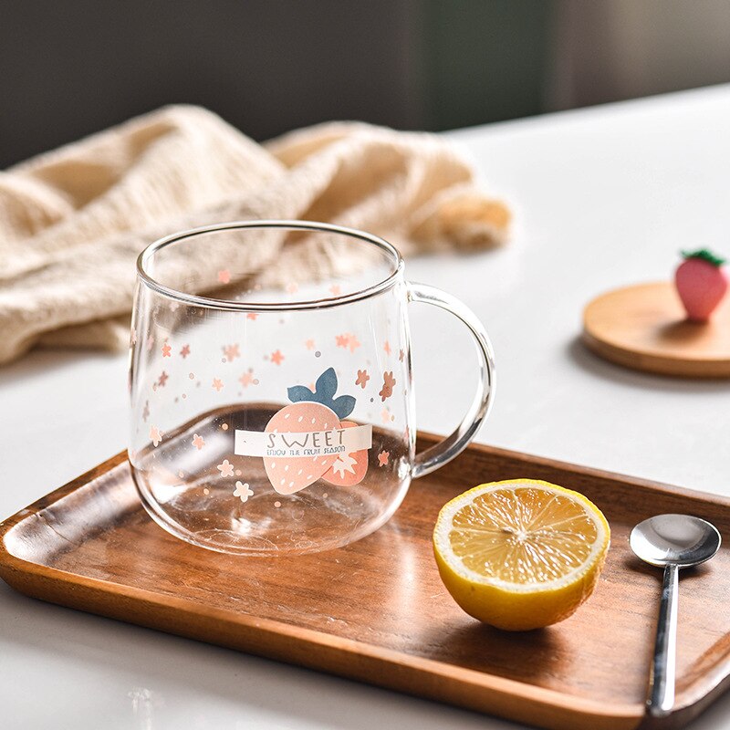 Nyhed 3d låg tegneserie jordbær sød vandglas gennemsigtig krus drikke borosilikatglas kaffe mælk juice juice drinkware kop