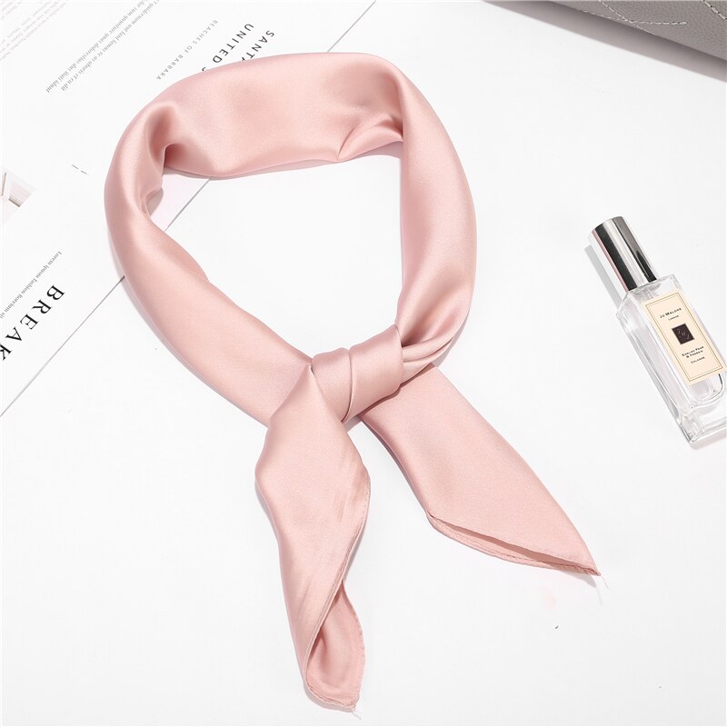 70*70cm Imitation soie doux solide écharpe pour les femmes foulard carré foulards bureau dame accessoires sac vêtements ornement: 04 Pink