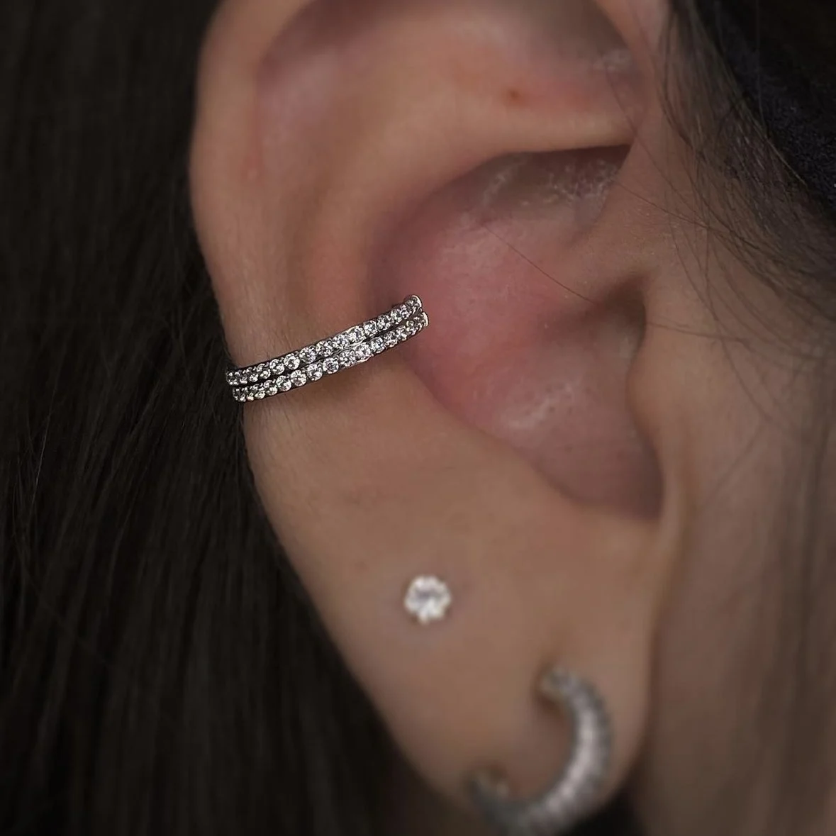 ASTM F136 Titanium 16G Dubbellaags Zirkoon Neus Clicker Segment Clicker Ring Helix Kraakbeen Neusring Piercing Lichaam sieraden