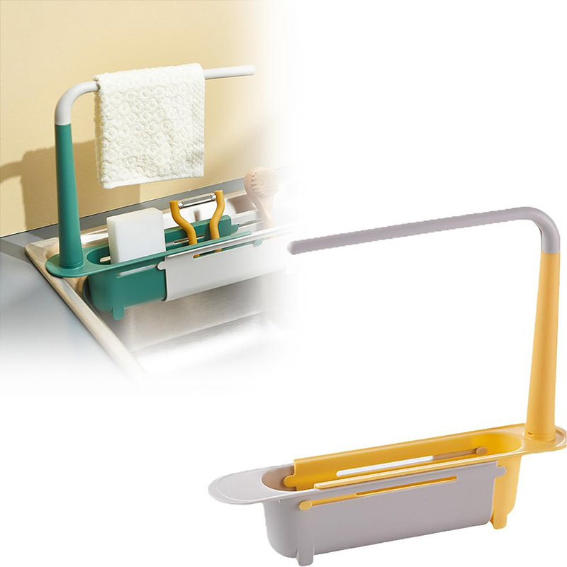 Telescopic Sink Shelf Kitchen Sink Drain Rack Storage Basket Kitchen Gadgets Accessories Tool Sinks Organizer Soap Sponge Holder: Nickel