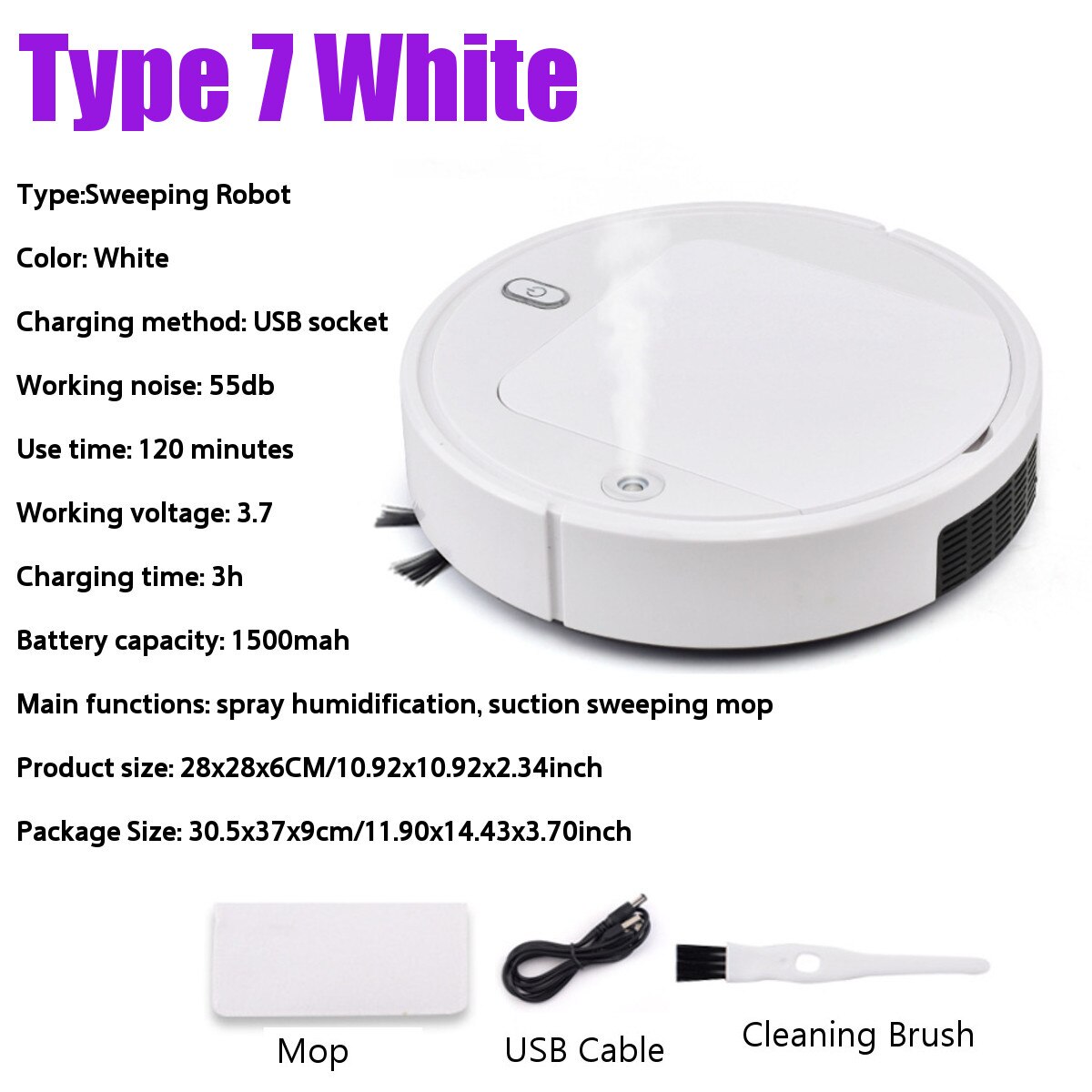 7 Stijlen Volautomatische Smart Robot Stofzuiger Usb Opladen Vegen Robot Droge En Natte Mop Uv Desinfectie Cleaner: Type7 White