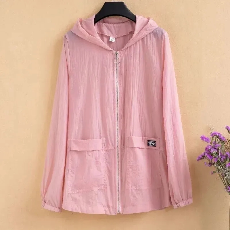 Summer Women Hooded Beach UV Jacket Female Long Sleeve Sun Protection Clothing Windbreaker Ladies Casual Thin Top: XXXL / black