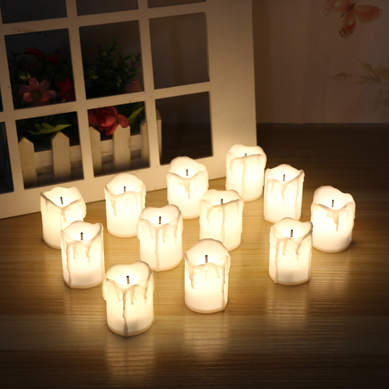 Pack of 12 Warm white Not Flicker Flameless Electric Candles,Battery Powered Tealight Candles /Wedding Big Votive Candles