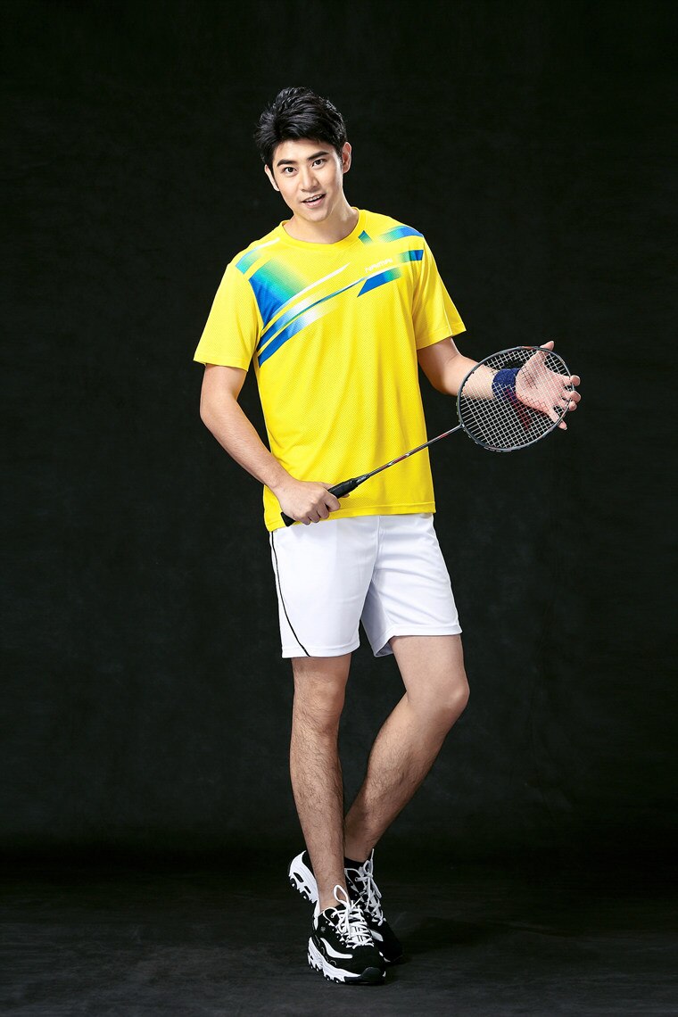 Neue Schnell Trocknend Badminton tragen setzt männer, Tennis tragen Shirt + kurze Hose, Sport Badminton kleidung, blau 1 satz 5061: Mann Gelb 1 einstellen / XXXL