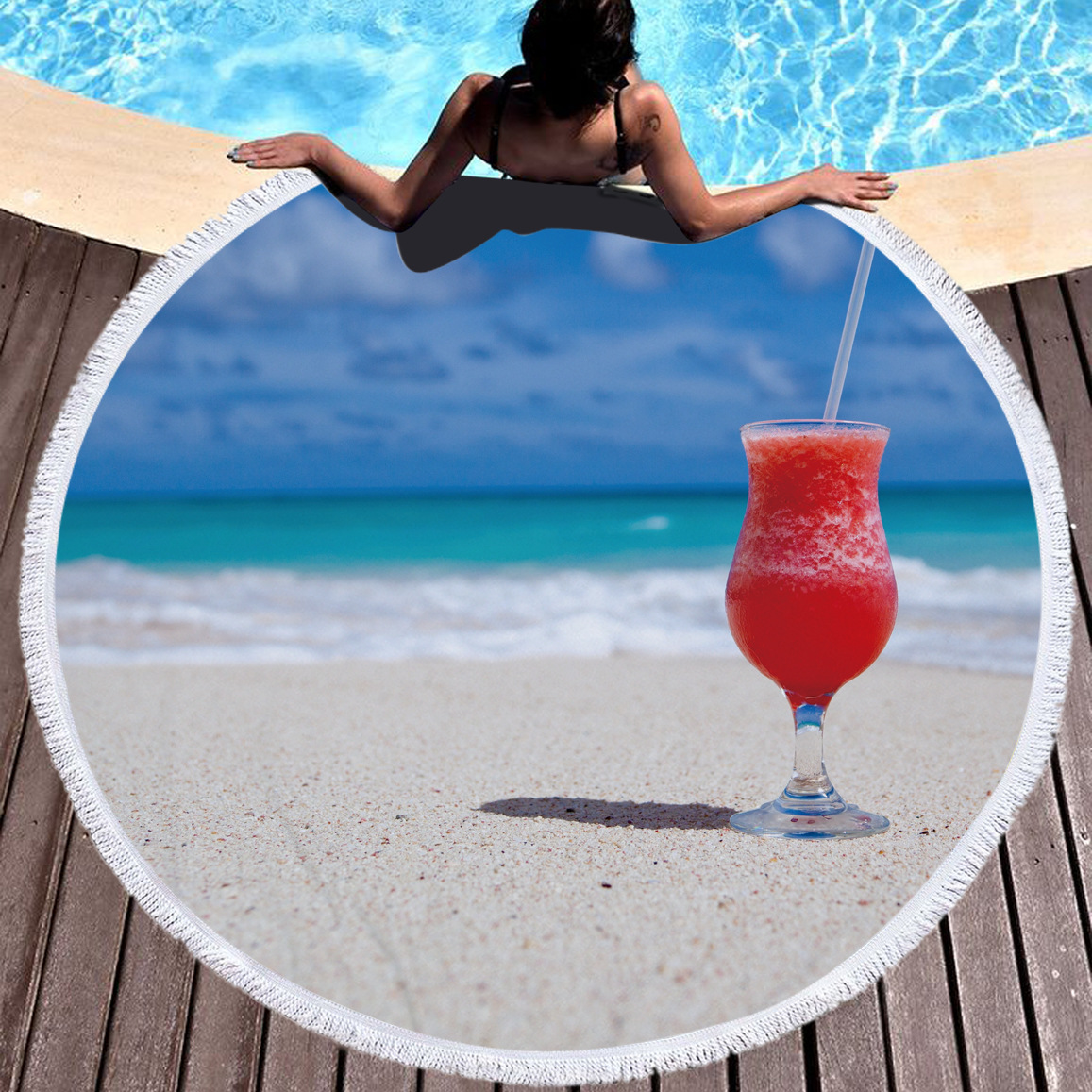 Strandpatroon zomer grote microvezel bedrukte ronde strandlakens met kwastjes kunnen worden gebruikt als badhanddoeken en omslagdoeken